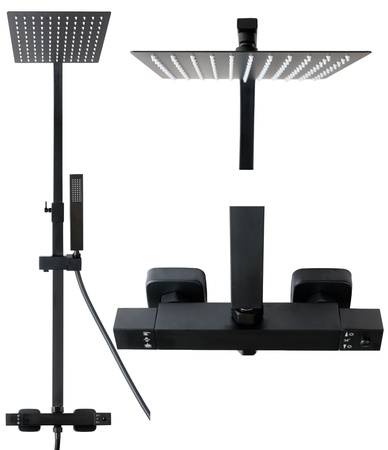 Zestaw prysznicowy czarny z termostatem natynkowy Indes ANGELO black