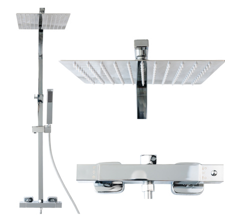 Zestaw prysznicowy z termostatem natynkowy Indes ANGELO srebrny chrome
