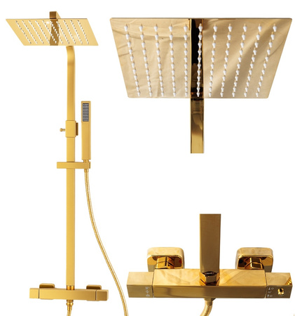 Zestaw prysznicowy z termostatem natynkowy Indes ANGELO złoty gold
