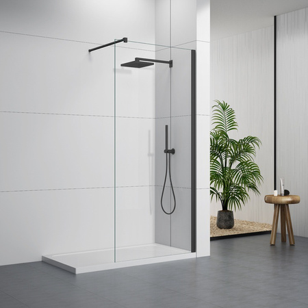 Ścianka Prysznicowa Walk-In 90, 100, 110, 120 cm – czarna, szkło 8 mm