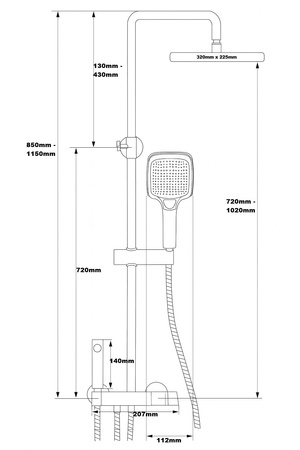Zestaw prysznicowy LUKAS czarny mat 4-funkcyjny z wyświetlaczem temperatury