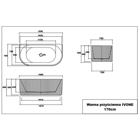 Wanna przyścienna ryflowana IVONE IN-B50