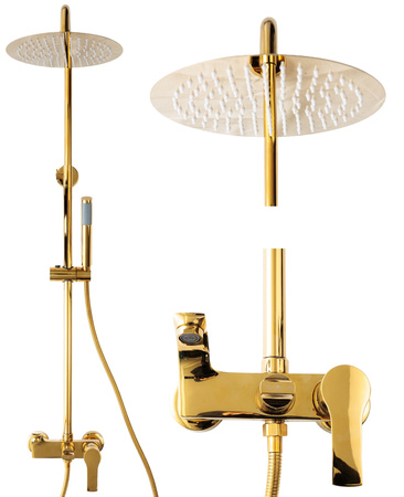 Złoty zestaw prysznicowy natynkowy ELENA Indes gold 