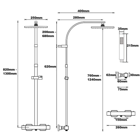 Zestaw prysznicowy z termostatem natynkowy Indes ANGELO złoty gold